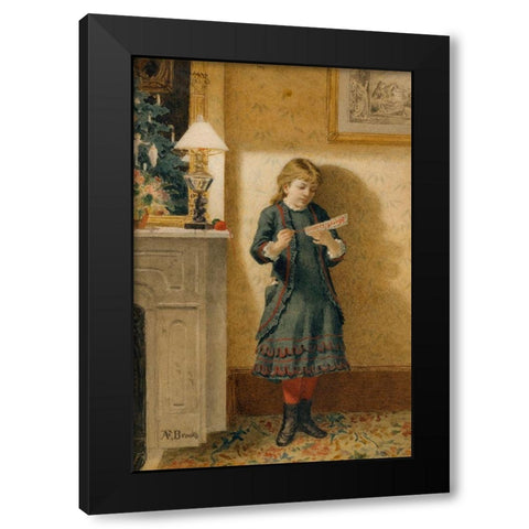 Child with Christmas Card Black Modern Wood Framed Art Print with Double Matting by Brooks, Alden Finney
