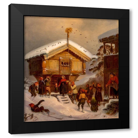 Traditions of Christmas Black Modern Wood Framed Art Print with Double Matting by Tidemand, Adolph