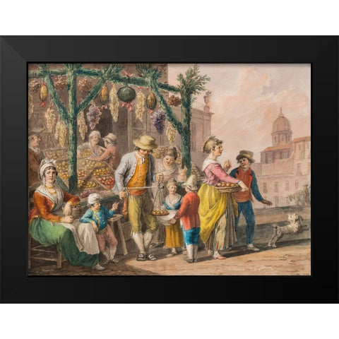 A fruit stall in Naples at Christmas, 1828 Black Modern Wood Framed Art Print by Smithsonian Design Museum