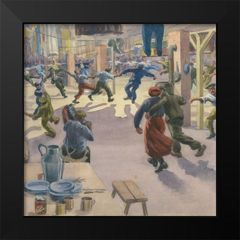 Christmas Eve in Geissen Camp Black Modern Wood Framed Art Print by Nantel, Arthur