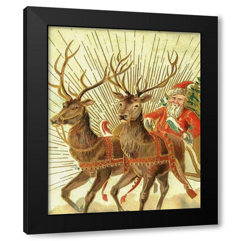 Christmas postcard of Santa Claus and his reindeer Black Modern Wood Framed Art Print with Double Matting by Souvenir Post Card Company, New York