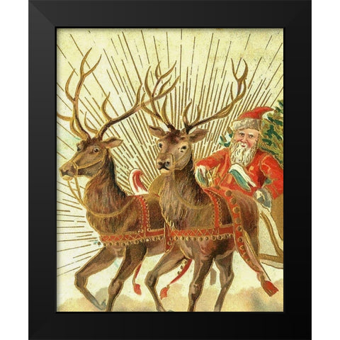 Christmas postcard of Santa Claus and his reindeer Black Modern Wood Framed Art Print by Souvenir Post Card Company, New York