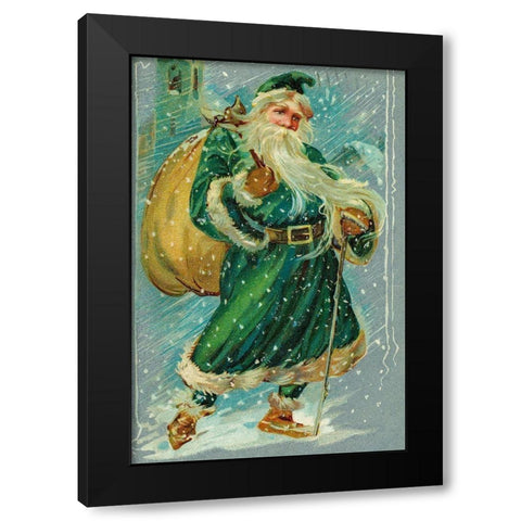 Christmas postcard with Santa Claus wearing green robes Black Modern Wood Framed Art Print with Double Matting by Missouri History Museum