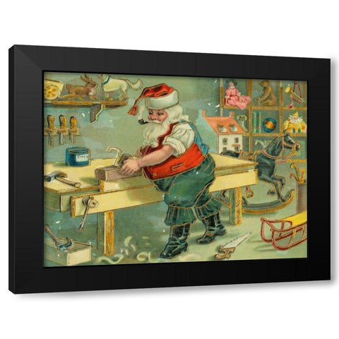 Santa Claus in workshop making toys Black Modern Wood Framed Art Print with Double Matting by Missouri History Museum