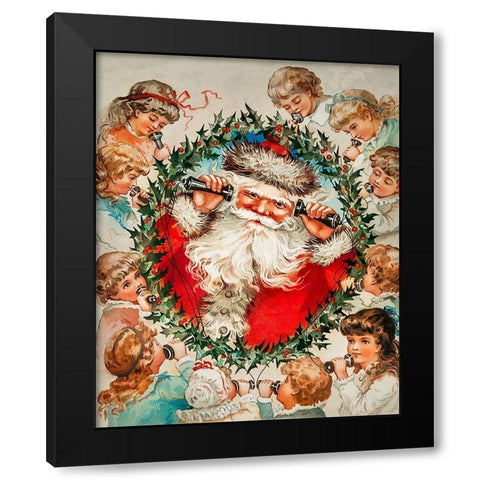Santa Claus on string phones Black Modern Wood Framed Art Print with Double Matting by Wallach, Miriam and Ira D