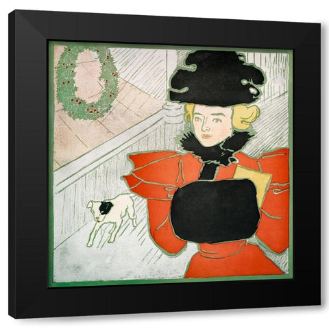 Vintage Christmas Card Black Modern Wood Framed Art Print with Double Matting by Penfield, Edward