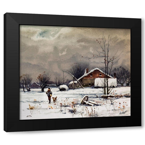 Winter Landscapes Hunter Black Modern Wood Framed Art Print by L. Prang & Co