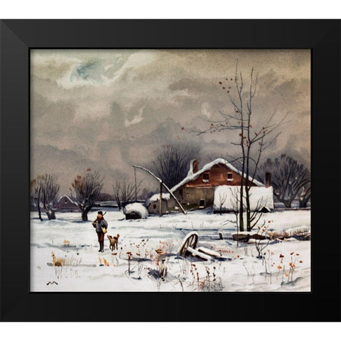 Winter Landscapes Hunter Black Modern Wood Framed Art Print by L. Prang & Co