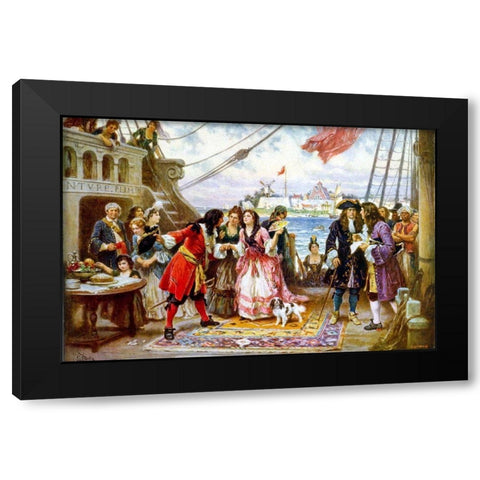 Captain Kidd in New York Harbor Black Modern Wood Framed Art Print with Double Matting by Ferris, Jean Leon Gerome