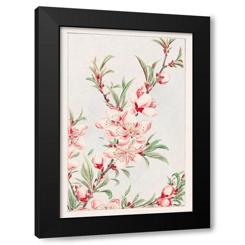 Peach tree branches with leaves and blossoms Black Modern Wood Framed Art Print with Double Matting by Morikaga, Megata