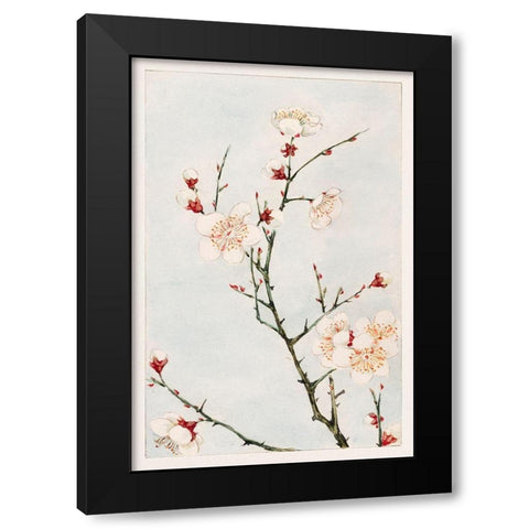 Plum branches with blossoms Black Modern Wood Framed Art Print by Morikaga, Megata