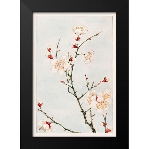 Plum branches with blossoms Black Modern Wood Framed Art Print by Morikaga, Megata