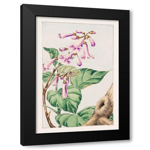 Kiri branch with flowers and leaves Black Modern Wood Framed Art Print by Morikaga, Megata