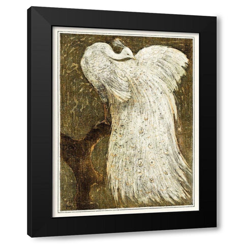 White peacock on branch Black Modern Wood Framed Art Print by Hoytema, Theo van