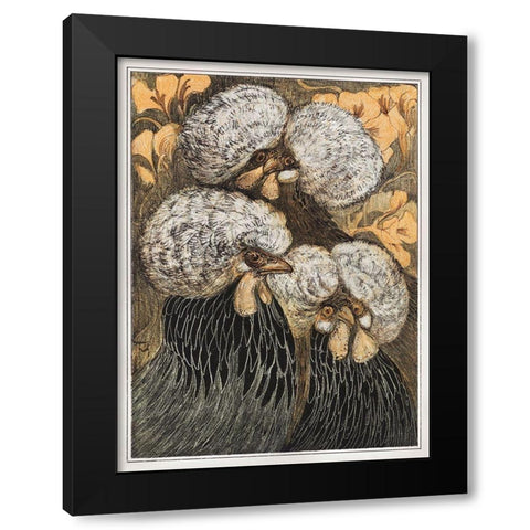 Three crested chickens Black Modern Wood Framed Art Print with Double Matting by Hoytema, Theo van