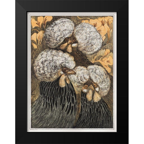 Three crested chickens Black Modern Wood Framed Art Print by Hoytema, Theo van