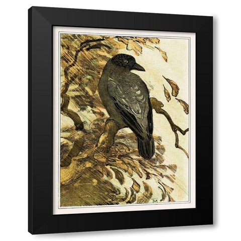 Hooded crow on branch Black Modern Wood Framed Art Print by Hoytema, Theo van