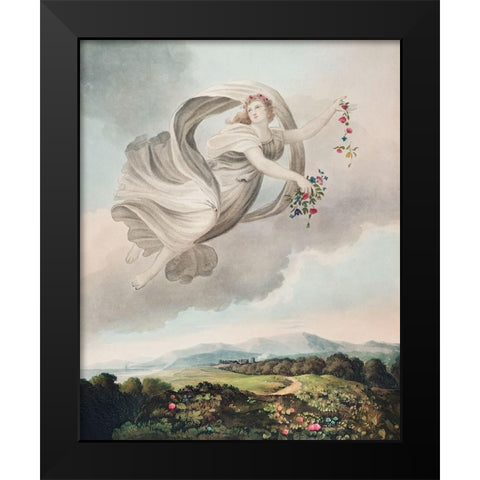 Flora Dispensing Her Favours on the Earth from The Temple of Flora Black Modern Wood Framed Art Print by Thornton, Robert John