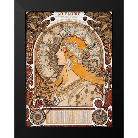 Zodiaque or La Plume Black Modern Wood Framed Art Print by Mucha, Alphonse