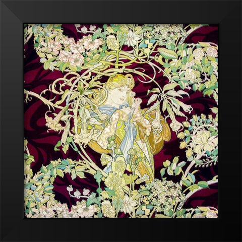 Panel Entitled Femme a marguerite or Woman with Daisy Black Modern Wood Framed Art Print by Mucha, Alphonse