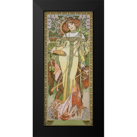 Autumn Black Modern Wood Framed Art Print by Mucha, Alphonse