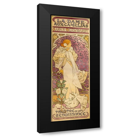 La Dame aux Camelias - Sarah Bernhardt Black Modern Wood Framed Art Print with Double Matting by Mucha, Alphonse