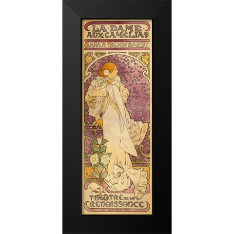 La Dame aux Camelias - Sarah Bernhardt Black Modern Wood Framed Art Print by Mucha, Alphonse