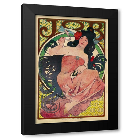 Job 1894 Black Modern Wood Framed Art Print by Mucha, Alphonse