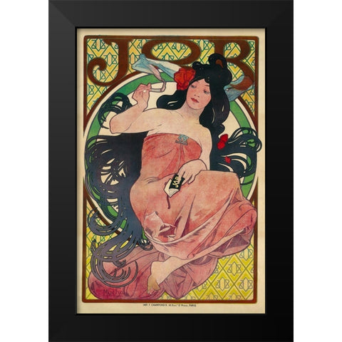 Job 1894 Black Modern Wood Framed Art Print by Mucha, Alphonse