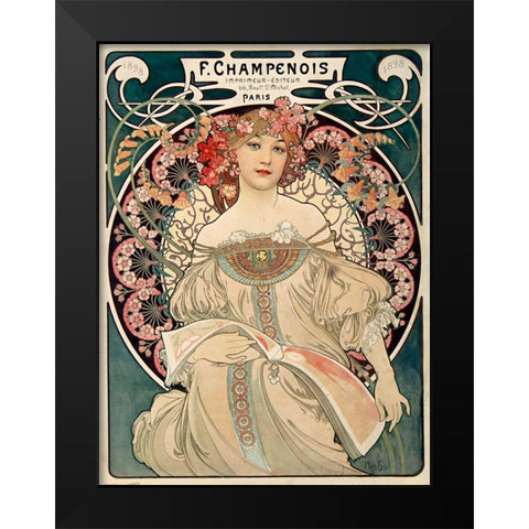 Champenois Imprimeur Black Modern Wood Framed Art Print by Mucha, Alphonse