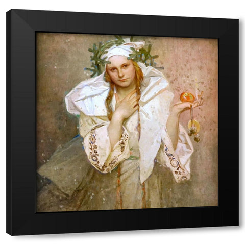 Christmas in America Black Modern Wood Framed Art Print by Mucha, Alphonse