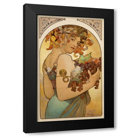 Fruit Black Modern Wood Framed Art Print by Mucha, Alphonse