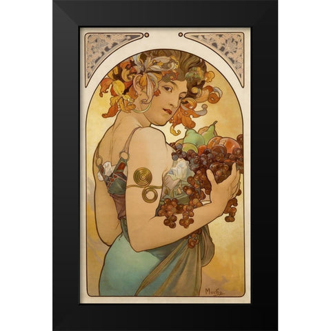 Fruit Black Modern Wood Framed Art Print by Mucha, Alphonse