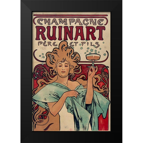 Champagne Ruinart Black Modern Wood Framed Art Print by Mucha, Alphonse