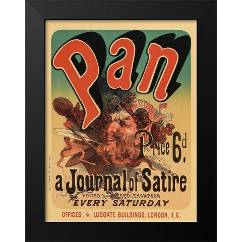 Pan Black Modern Wood Framed Art Print by Cheret, Jules