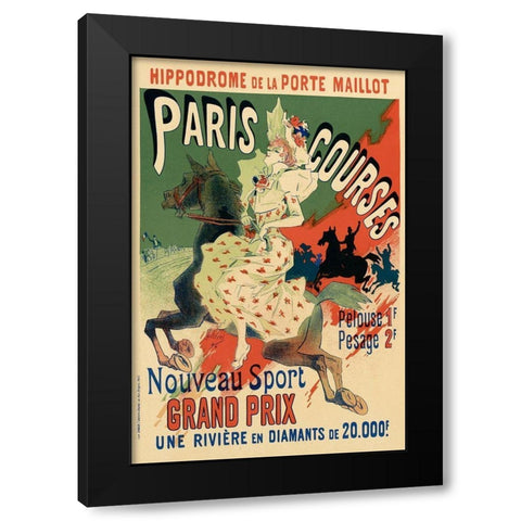 Paris Courses Black Modern Wood Framed Art Print with Double Matting by Cheret, Jules