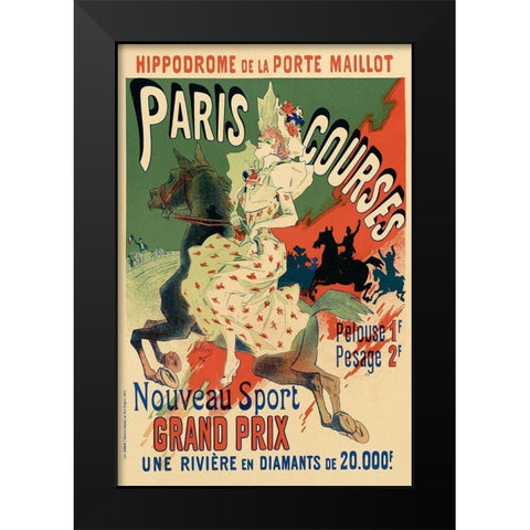 Paris Courses Black Modern Wood Framed Art Print by Cheret, Jules