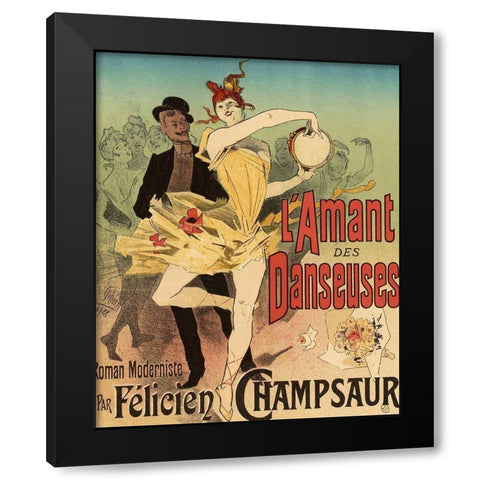 LAmant des Danseuses Black Modern Wood Framed Art Print with Double Matting by Cheret, Jules