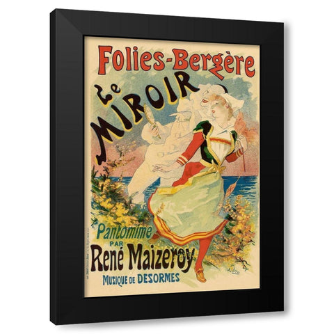 Folies Bergere Le Miroir Black Modern Wood Framed Art Print by Cheret, Jules
