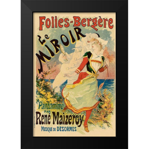 Folies Bergere Le Miroir Black Modern Wood Framed Art Print by Cheret, Jules