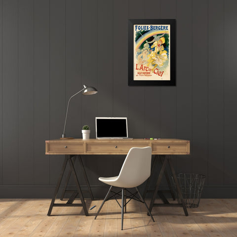 Folie Bergere Larc en Ciel Black Modern Wood Framed Art Print by Cheret, Jules