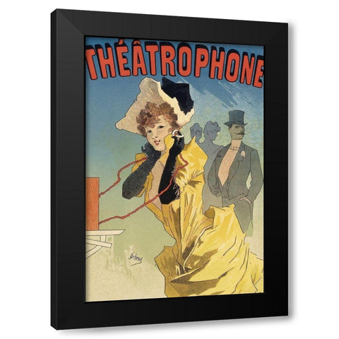 Theatrophone Black Modern Wood Framed Art Print with Double Matting by Cheret, Jules
