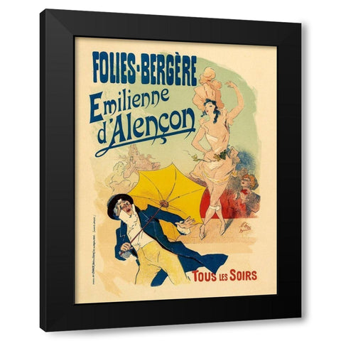 Folies Bergere Emilienne dAlencon Black Modern Wood Framed Art Print with Double Matting by Cheret, Jules