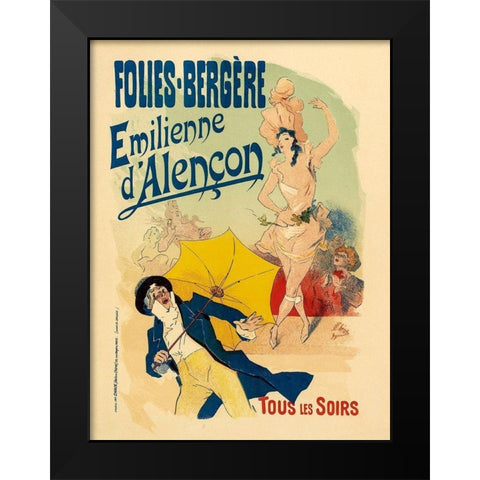 Folies Bergere Emilienne dAlencon Black Modern Wood Framed Art Print by Cheret, Jules