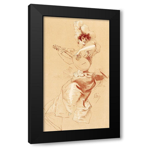 Dessin originel 1895 Lady with Guitar Black Modern Wood Framed Art Print with Double Matting by Cheret, Jules