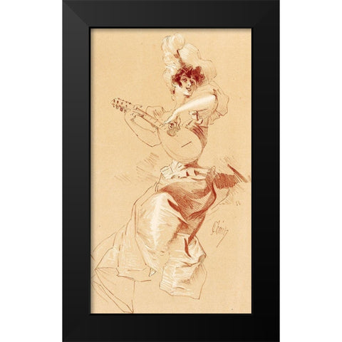Dessin originel 1895 Lady with Guitar Black Modern Wood Framed Art Print by Cheret, Jules