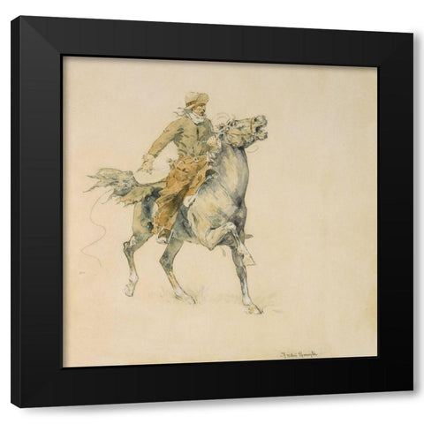 The Cowboy Black Modern Wood Framed Art Print with Double Matting by Remington, Frederic