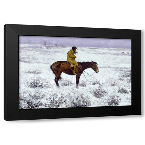 The Herd Boy Black Modern Wood Framed Art Print by Remington, Frederic