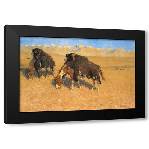 Indians Simulating Buffalo Black Modern Wood Framed Art Print by Remington, Frederic