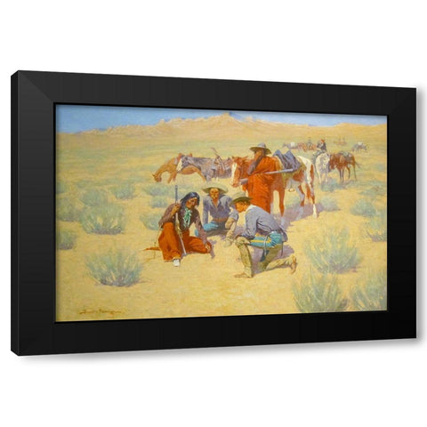 A Map in the Sand Black Modern Wood Framed Art Print with Double Matting by Remington, Frederic